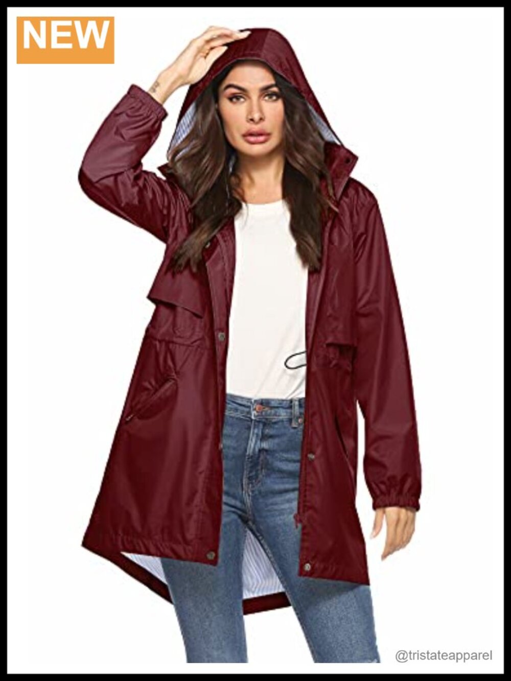 Avoogue Women's Waterproof Raincoat Cinch Waist Hooded Anorak Long